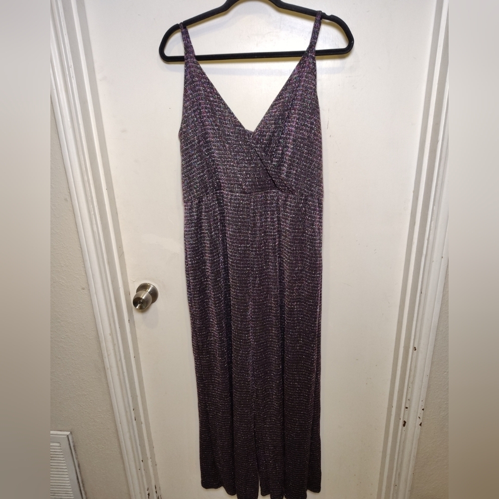 Wild Fable NWT Women's Faux Wrap Black Sparkle Wide Leg Jumpsuit Sz L Party